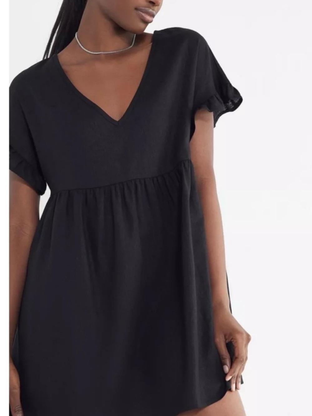 Urban Renewal Black Babydoll Mini Dress Medium Ruffle Sleeve Made in USA Boho